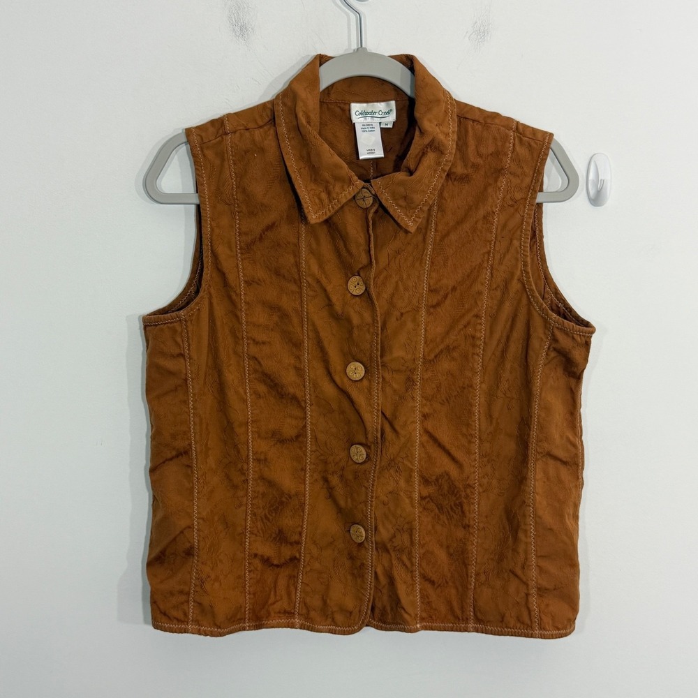Coldwater Creek Womens Vest Medium Brown Embroidered Western Cowgirl Festival